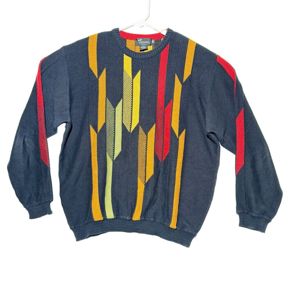 Tosani 3D Knit Sweater VTG 90s Y2K Coogi Biggie Style Men’s M 100% Cotton EUC